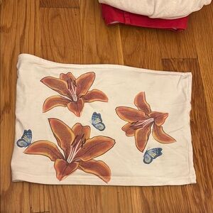 Edikted Floral Crop Top - White and Orange